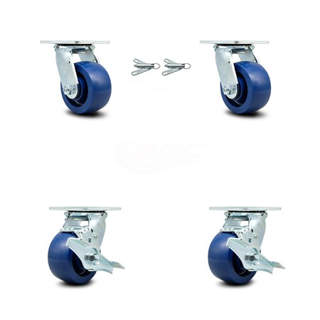 Service Caster 4 Inch Solid Polyurethane Caster Set with Roller Bearings 2 Swivel Lock 2 Brake SCC-30CS420-SPUR-BSL-2-TLB-2